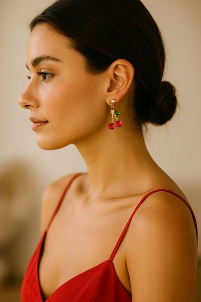 Luminos Butik Cherry Figured Stone Dangle Earrings – Colorful and Cheerful Style Mk003-Gold