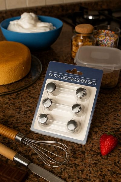 LOVYCO Stainless Steel Cream Piping Bag Tip (Whipped Cream Bag Tip, Holder) 6 Pieces + 2 Whipped Cream Bags