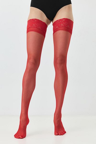 C&City Large Size Silicone 15 Denier Garter Stockings Red