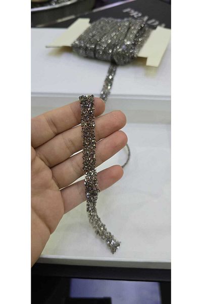 nano moda Hayal Model Stone Iron-On Strip Applique Anthracite Color 1cm X 2 Meters Decorative Strip