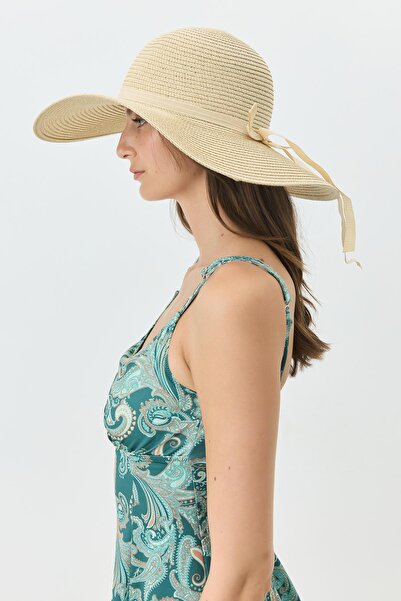 C&City Wide Brim Straw Beach Hat Y25730-02 Beige