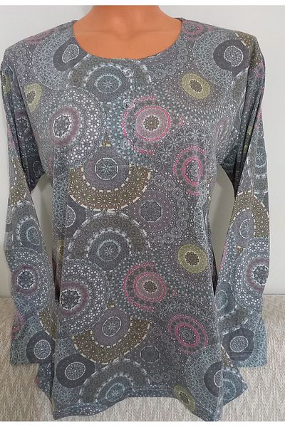 Anne Er Clothing Mother Paper Print Combed Cotton Blouse Long-Sleeve 3 Button Print