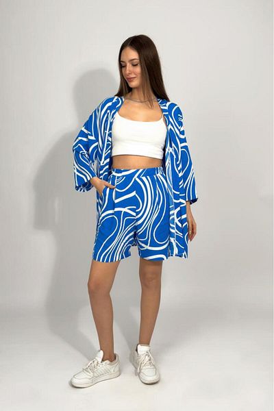 Betimoda Woven Viscose Relaxed Fit Kimono Shorts Bottom Top Set