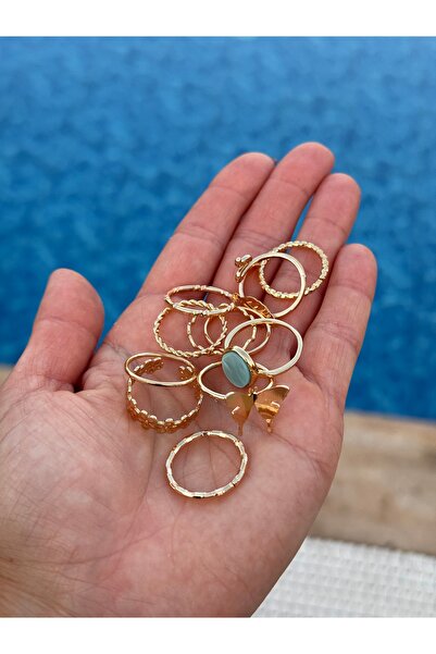 Miliva Gold Yüzük Set | 10'lu Yüzük Kombin | Numarasız Yüzük