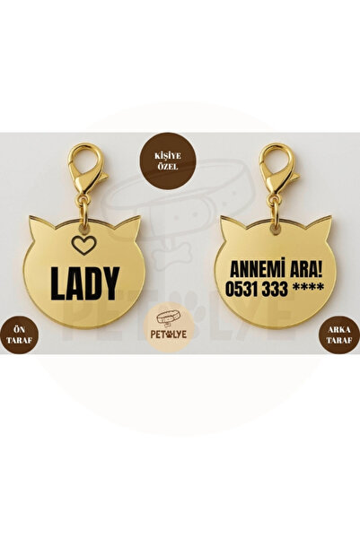 Petölye Kedi Tasması Künye Isimli Tasma GOLD PLEKSİ