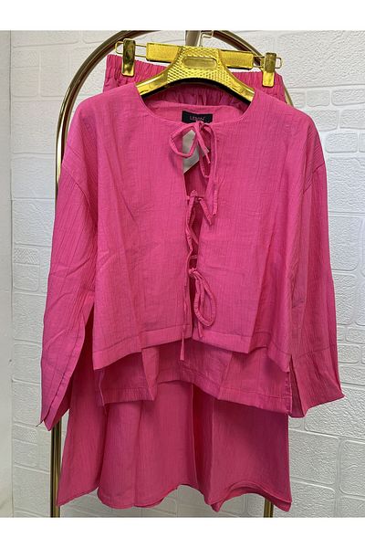 Zeynep Butik Strawberry Fabric Tie Front Skirt Suit 1807