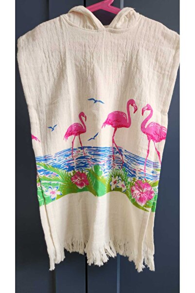 vengri Organik %100 Pamuk Baskılı Müslin Kapüşonlu Filamingo Plaj Çocuk Bebek...