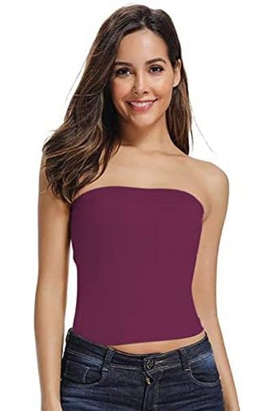 Glamroot Women's Seamless Strapless Crop Top Tube Top Inner Camisole, Free Size, Wine