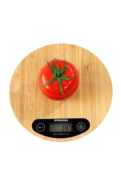 EMESZON Cântar de bucătărie digital, EMESZON®, blat din lemn dur de bambus de 20 cm, maxim 5 kg, LCD, funcție de tară, negru