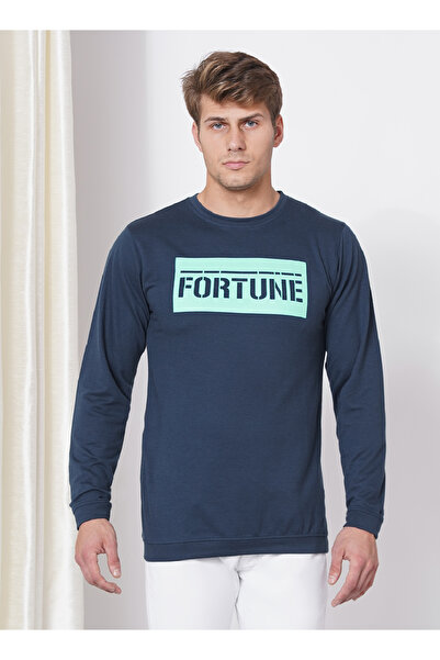 LAUREN SMITH تي شيرت رجالي كاجوال برقبة دائرية وأكمام طويلة وطبعة لوبير، مصنوع من مزيج القطن