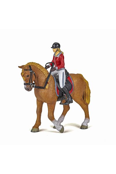 As PAPO FIGURINE SET HORSE RIDING HORSE AND JOKER IN RED JACKET