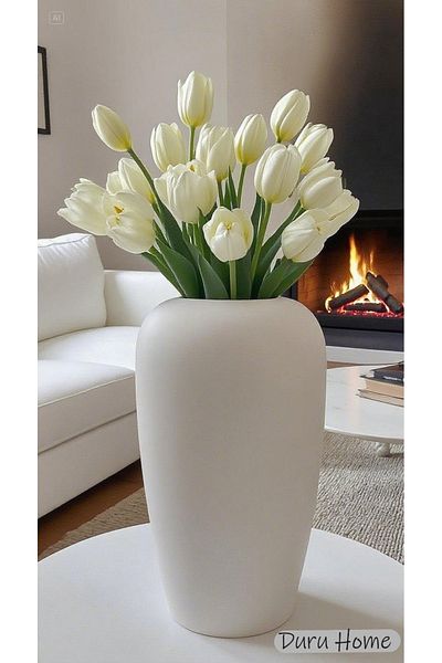 Lui Tasarım Nordic Style Large Size Modern Stylish Ceramic White Hera Vase 26 cm
