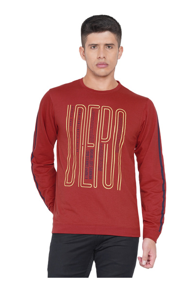 LAUREN SMITH Men’s Looper Print Full Sleeve T-Shirt Casual Round Neck Cotton Blend Tee