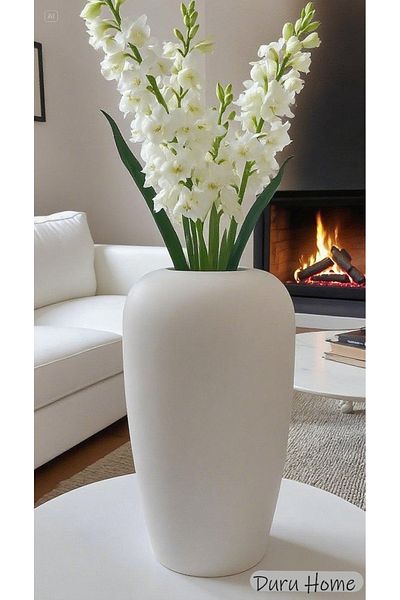 Lui Tasarım Nordic Style Large Size Modern Stylish Ceramic White Hera Vase 26 cm