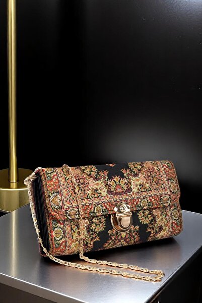 MODA Kadın Etnik Halı Desenli Kumaş Omuz ve El Çantası – Zincir Askılı Şık Ta...