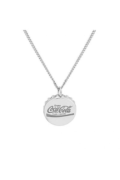 Tessero Lanț cubic bărbătesc cu pandantiv cu capac de sticlă Coca-Cola, oțel inoxidabil, argint, 60 cm - Tessero