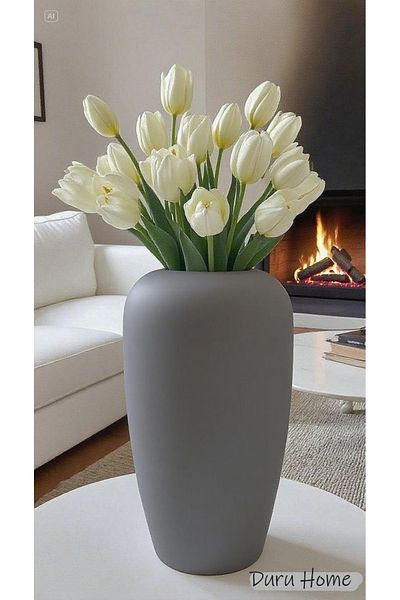 Lui Tasarım Nordic Style Large Size Modern Stylish Ceramic Gray Color Hera Vase 26 cm