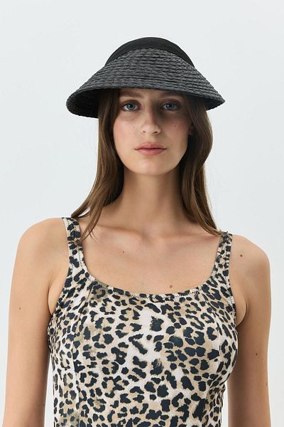 C&City Straw Visor Hat Y8218 Dark Black
