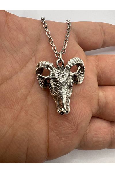 Herşey Nota Silver Color Unisex Necklace with Horned Goat Figure – Gothic Jewelry with 60 cm Chain