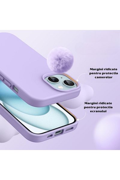 OEM Husă din silicon catifelat pentru iPhone 15 cu interior din microfibră - Mov