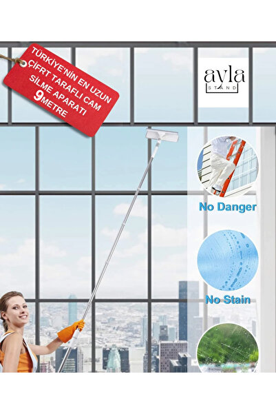 AYLA STAND 9 Metre Teleskopik Saplı Uzun Cam Silme Aparatı Plaza Okul Profesyonel Kullanım