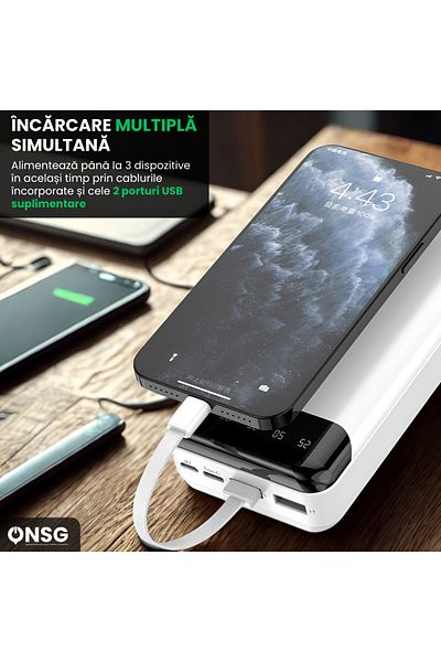 DUDAO Dudao K6Pro+ External Powerbank 20000mAh with 3 Integrated Cables USB Type C, Micro USB