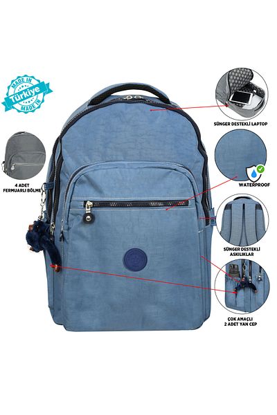 Kingston Hill Rucsac ușor din țesătură Crinkle - Potrivit pentru școală/utilizare zilnică, impermeabil, cu mai multe compartimente
