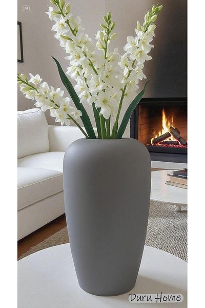 Lui Tasarım Nordic Style Large Size Modern Stylish Ceramic Gray Color Hera Vase 26 cm