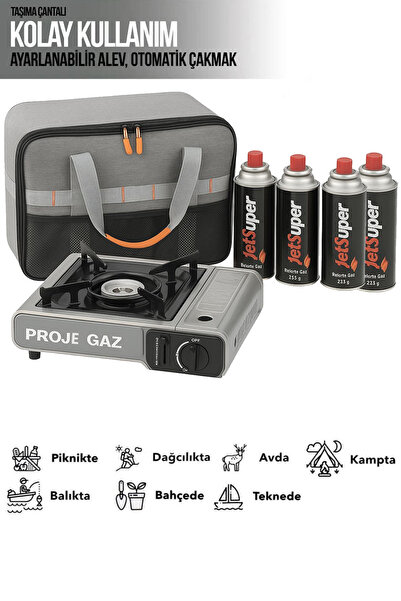 Camp Reyon Portatif Kamp Ocak Gaz Emniyetli 4 Adet Kartuş Kamp Piknik Çantası Kamp ve Piknik Seti Kamp Ocağı