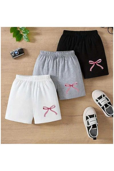 Pupa Girls' 3 Pack Bow Printed Shorts - Two Thread Children's Shorts
