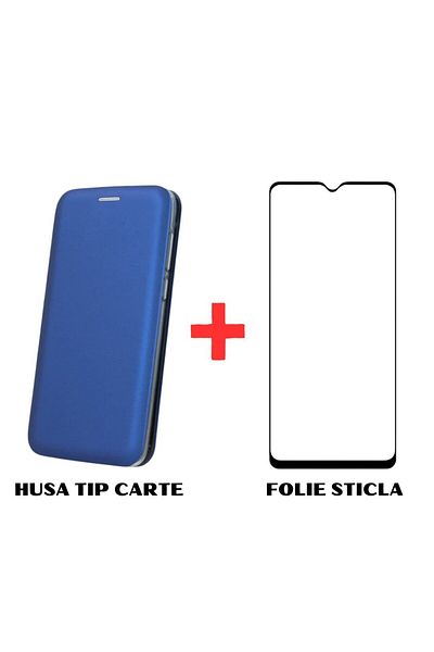 OEM Pachet de protecție completă pentru Samsung Galaxy A13 5G - Husă tip Book + Protector de ecran din sticlă - Albastră
