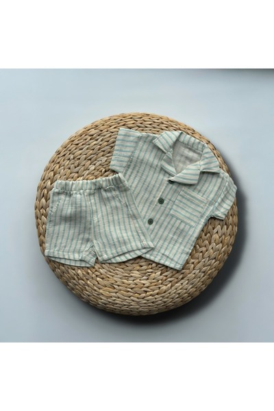 Pufiko Kids Blue Striped Muslin Baby Boy Set