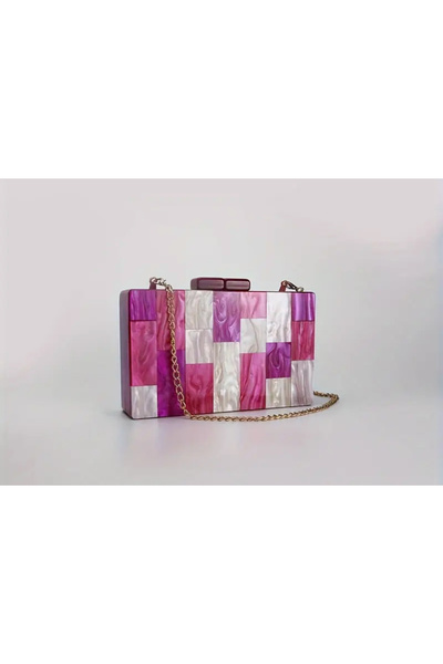 LİLİBETH BİJOU Pembe Mozaik Akrilik Clutch Çanta