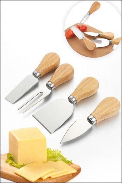 Hanedanev Mimoza 4 Piece Bamboo Handle Cheese Knife Set of 4