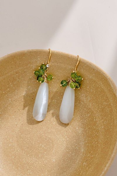 Accessories Vanilla Avenue Green White Glass Detailed Dangle Stylish Daily Use Women's Earrings