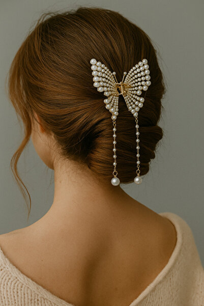 CLOVER JEWELRY دبوس شعر على شكل فراشة من Pinterest مع تفاصيل لؤلؤية - تصميم أ...