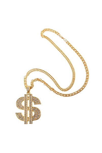xUPING Lanț cu pandantiv în formă de dolar, pietre de zirconiu, placat cu aur...