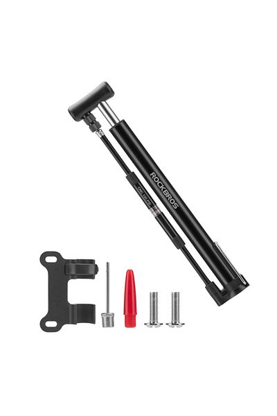 ROCKBROS Portable Bicycle Hand Pump, Presta Schrader Valve, Accessories Included, 120 Psi, Black