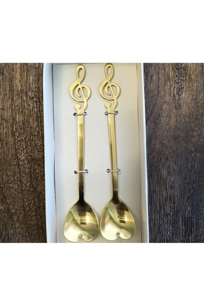 LOVYCO 2 Li Melodi,nota Anahtarı Şeklinde Kalp Uçlu Mini Kahve,çay Sunum Kaşık 13,5 Cm