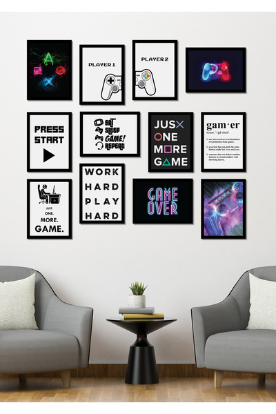 NT Handmade Black Frame Look Gamer Wall Decor Living Room Living Bed Children's Game Room Painting Set