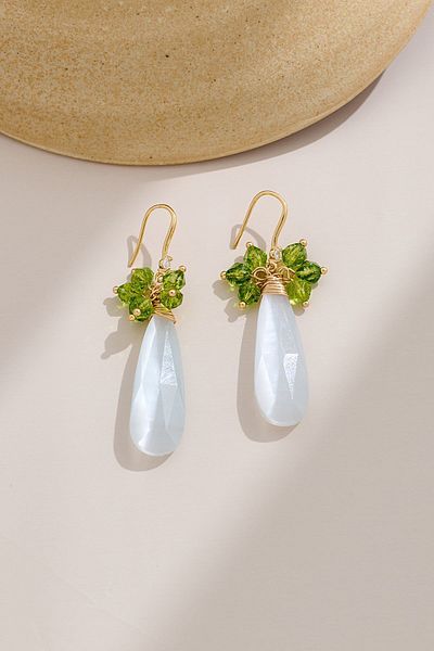 Accessories Vanilla Avenue Green White Glass Detailed Dangle Stylish Daily Use Women's Earrings