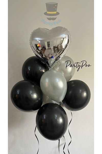 PartyPoo 13 Pieces Metallic Silver Heart Foil Balloon Set Birthday Bride to Be Party Foil Balloon Set