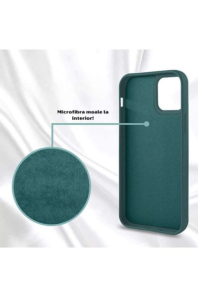 OEM Husă pentru iPhone 12 MINI din silicon catifelat cu interior din microfibră - Verde închis Verde închis