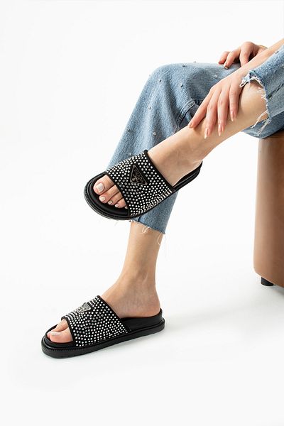 TubiBella Black Thick Pants with Stone Detail