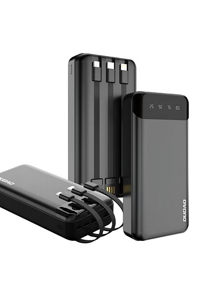 DUDAO External Powerbank K6pro 20000mah With 3 Integrated Cables Usb Type C, Micro Usb, Black