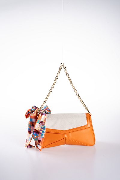 Oblavion Orange Vegan Leather Adjustable Hand and Shoulder Bag with Scarf Gift and Canvas Detail