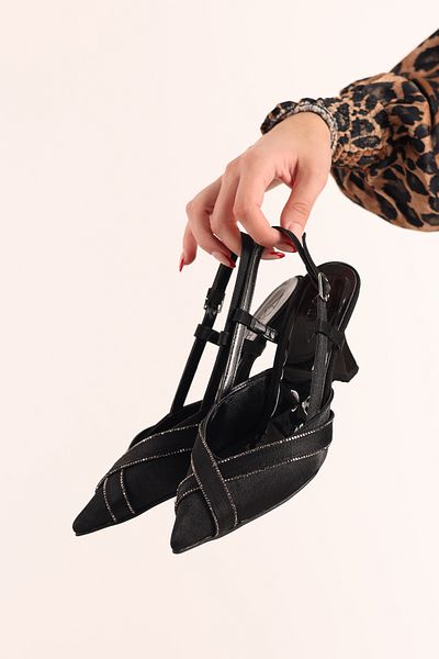 SHOESSHOPS Open Back Evening Dress with Cross Stone Detail on the Front Stylish Women's Heeled Shoes