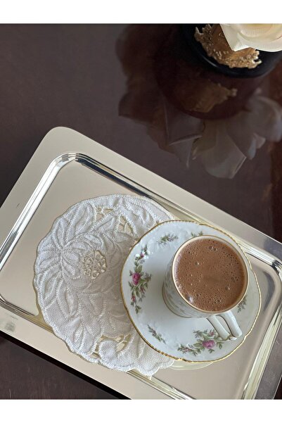 QBR Home 6-Piece Hole Work Embroidered Cocktail Presentation Napkin (6 Pieces) Peony