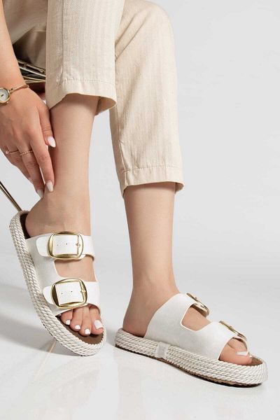 Kartezyen New Season Ital Material Does Not Sweat, Does Not Make Noise, Artificial Leather Rope Detailed Daily Slippers