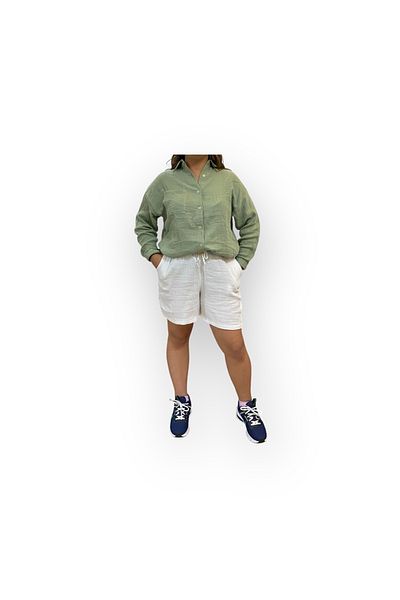 ArdaEge Women's White Muslin Shorts with Elastic Waist and Pockets